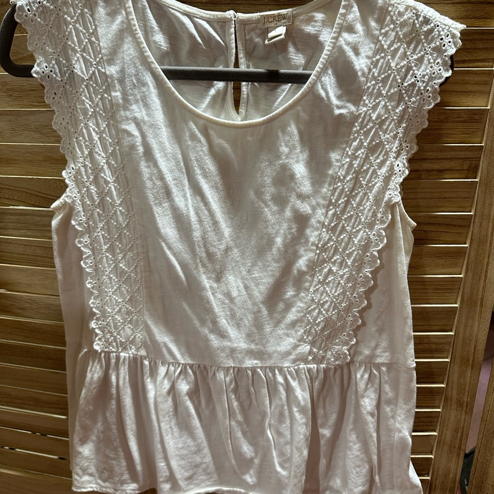 J. Crew White Ruffled Peplum Blouse
